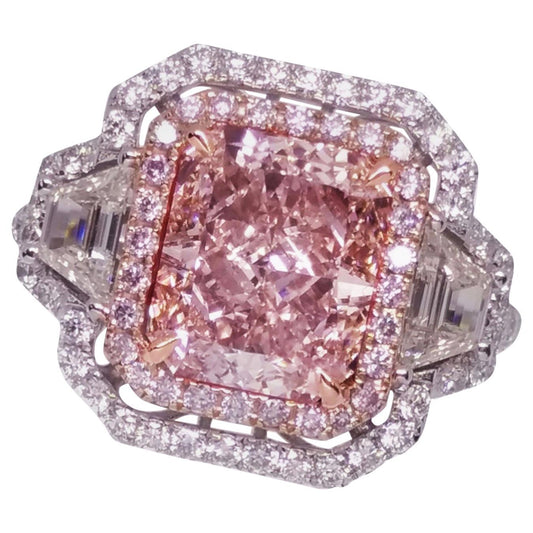 Emilio Jewelry GIA Certified 3.00 Carat Fancy Light Brown Pink Diamond Ring