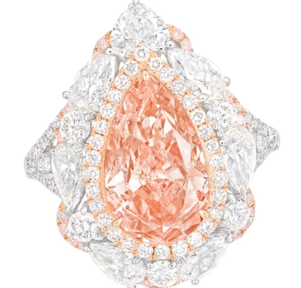 Emilio Jewelry GIA Certified 3.00 Carat Fancy Orange Pink Diamond