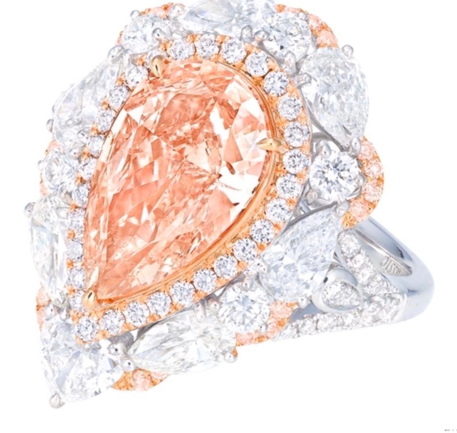 Emilio Jewelry GIA Certified 3.00 Carat Fancy Orange Pink Diamond