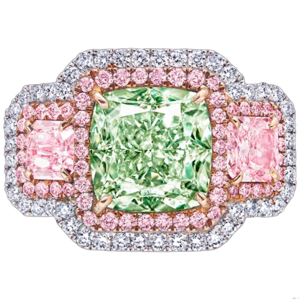 Emilio Jewelry GIA Certified 3.00 Carat Fancy Pure Green Diamond Ring