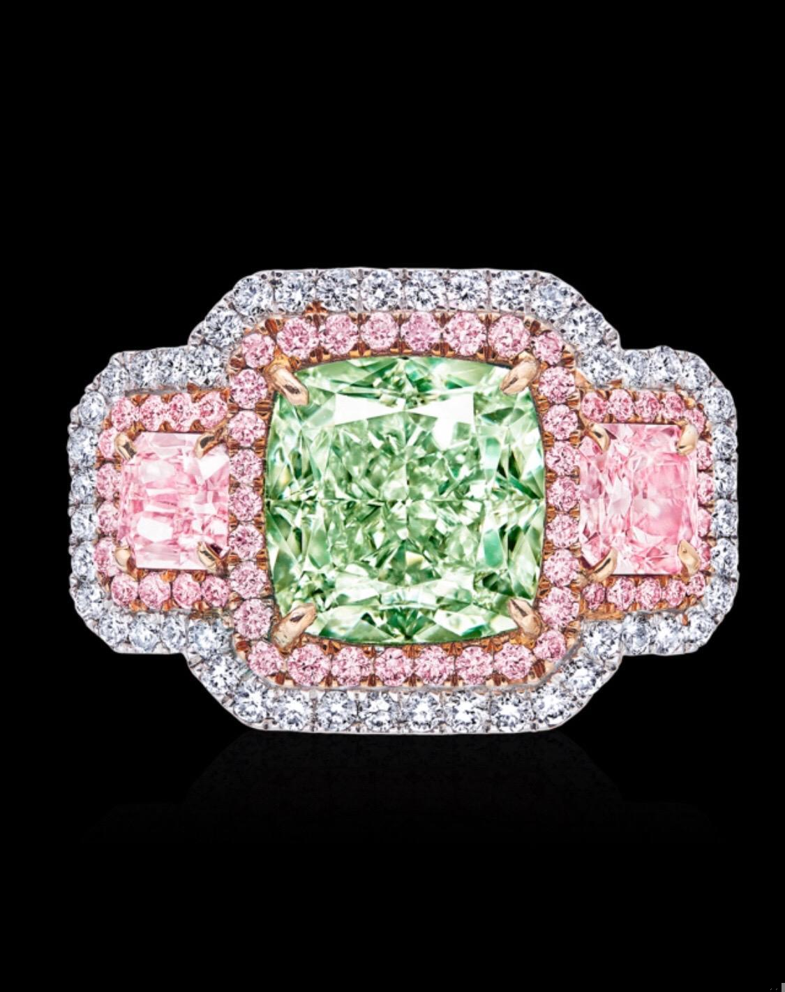 Emilio Jewelry GIA Certified 3.00 Carat Fancy Pure Green Diamond Ring