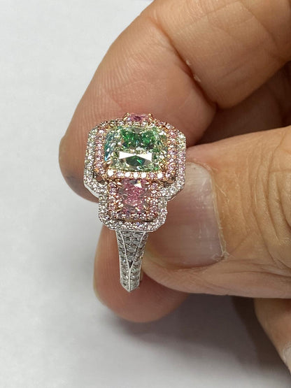 Emilio Jewelry GIA Certified 3.00 Carat Fancy Pure Green Diamond Ring