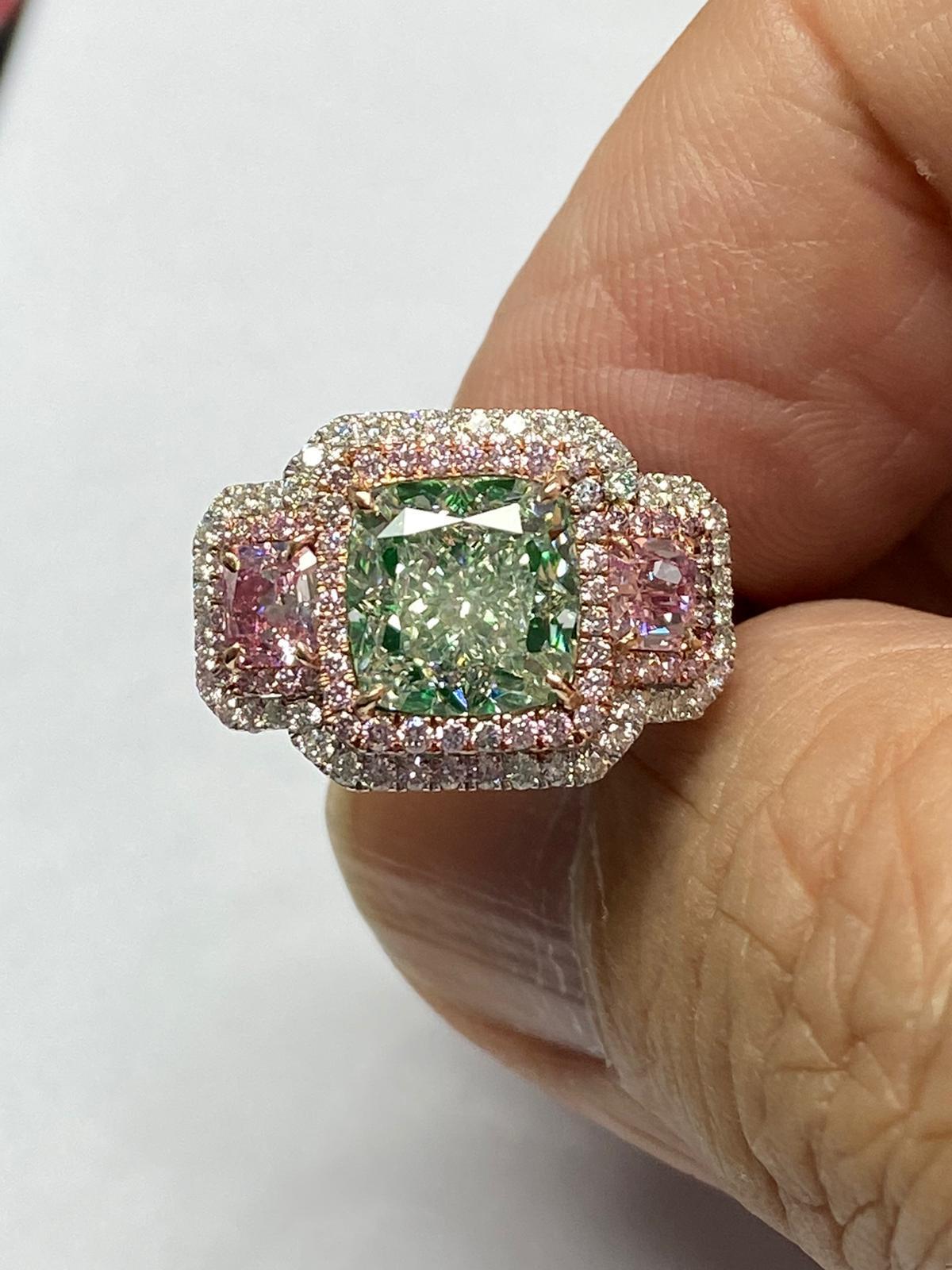 Emilio Jewelry GIA Certified 3.00 Carat Fancy Pure Green Diamond Ring