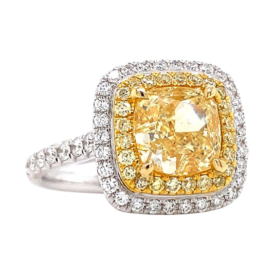 Emilio Jewelry GIA Certified 3.00 Carat Fancy Yellow Diamond Ring