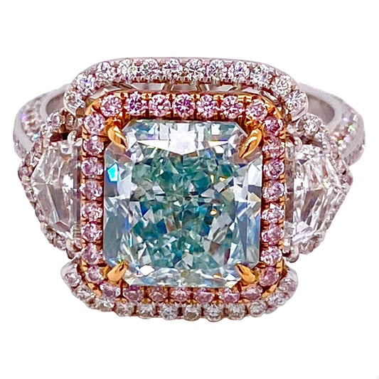 Emilio Jewelry GIA Certified 4.00 Carat Fancy Bluish Green Diamond Ring