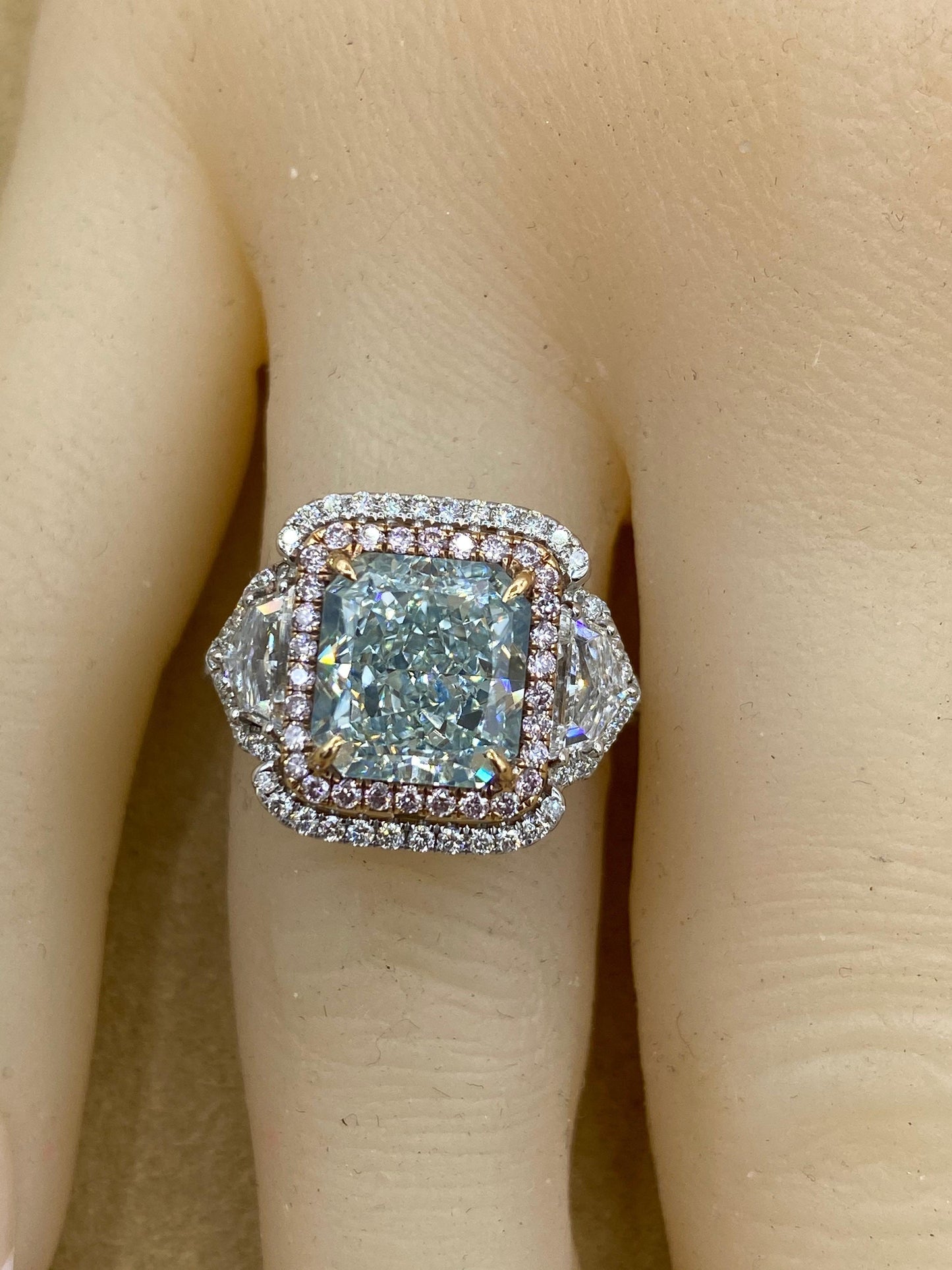Emilio Jewelry GIA Certified 4.00 Carat Fancy Bluish Green Diamond Ring