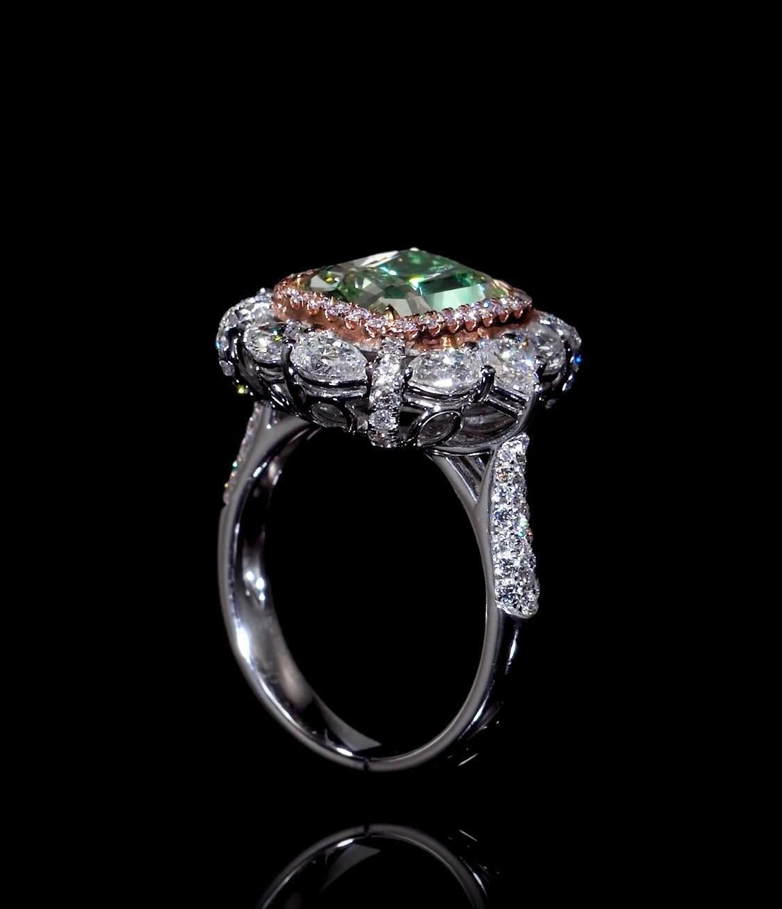 Emilio Jewelry GIA Certified 4.00 Carat Fancy Green Yellow Diamond Ring