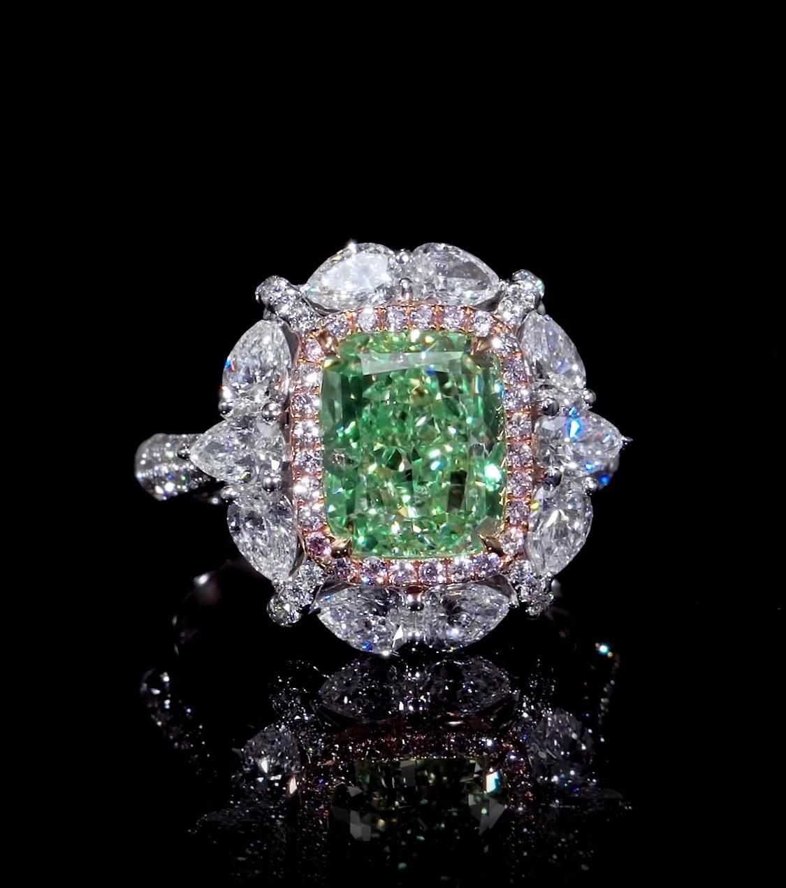 Emilio Jewelry GIA Certified 4.00 Carat Fancy Green Yellow Diamond Ring