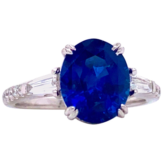 Emilio Jewelry GIA Certified 4.17 Carat Ceylon Sapphire Diamond Ring