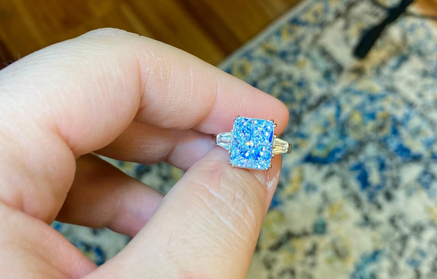 Emilio Jewelry GIA Certified 7.02 Carat Natural Blue Diamond Ring