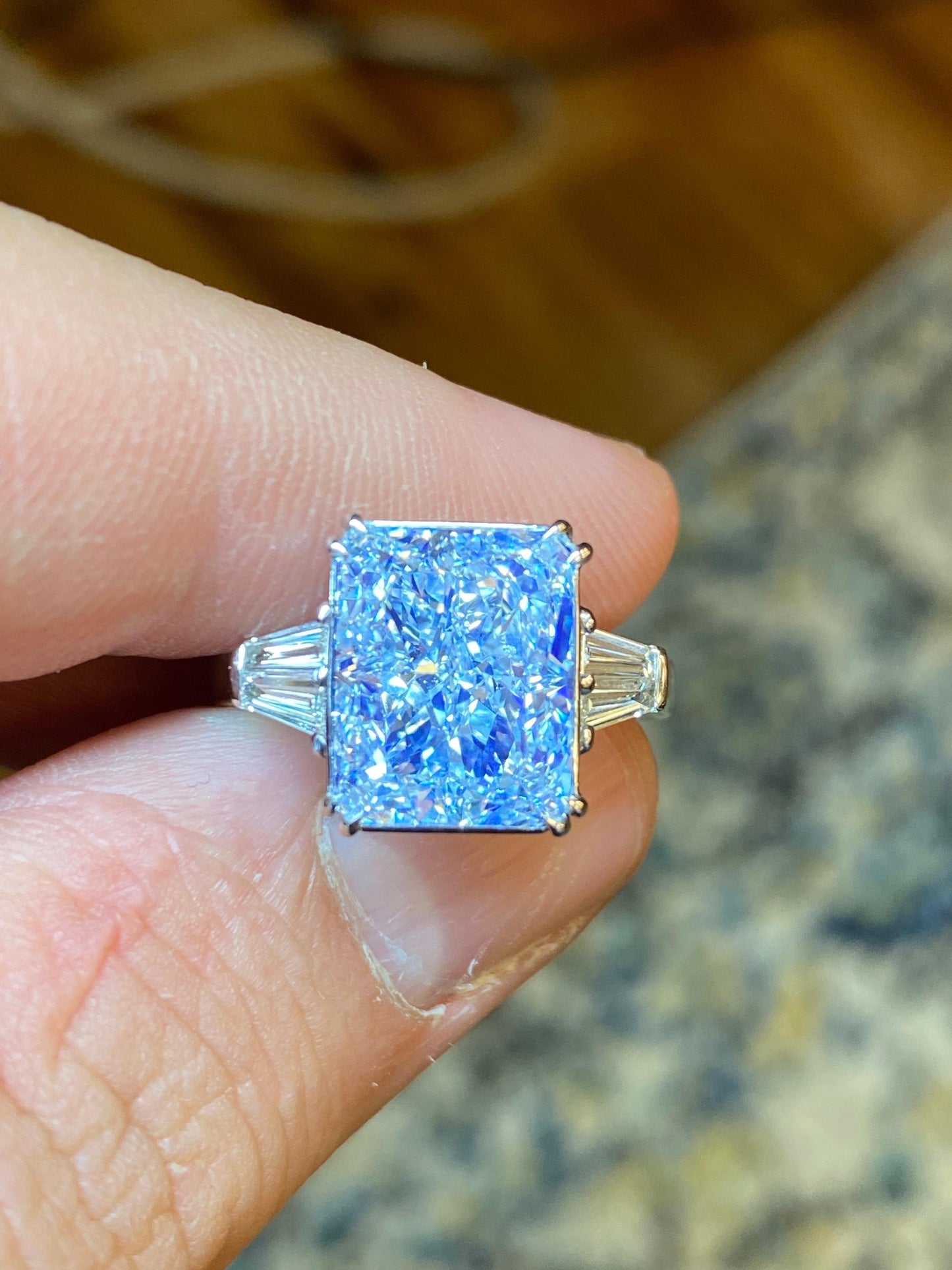 Emilio Jewelry GIA Certified 7.02 Carat Natural Blue Diamond Ring