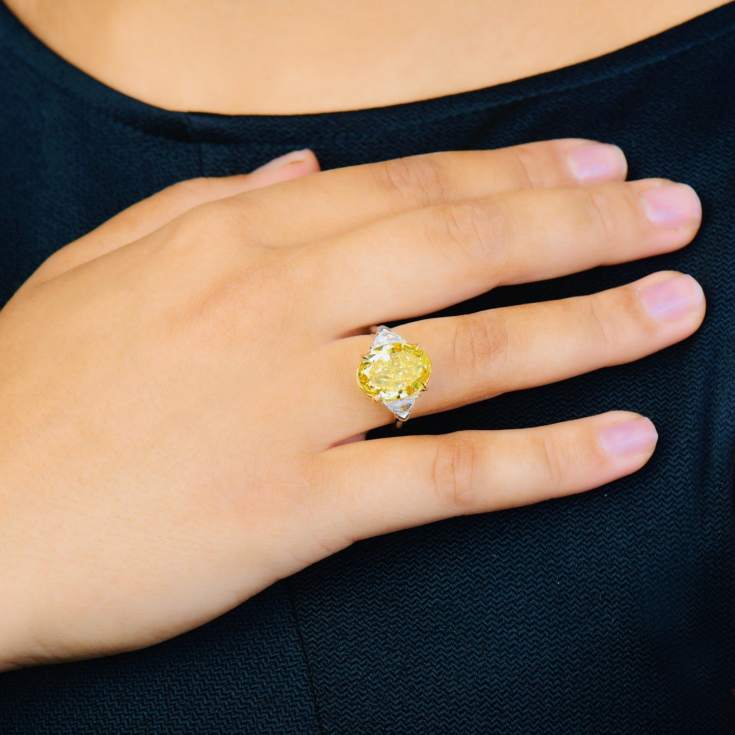 Emilio Jewelry GIA Certified 8.00 Carat Oval Fancy Intense Yellow Diamond Ring