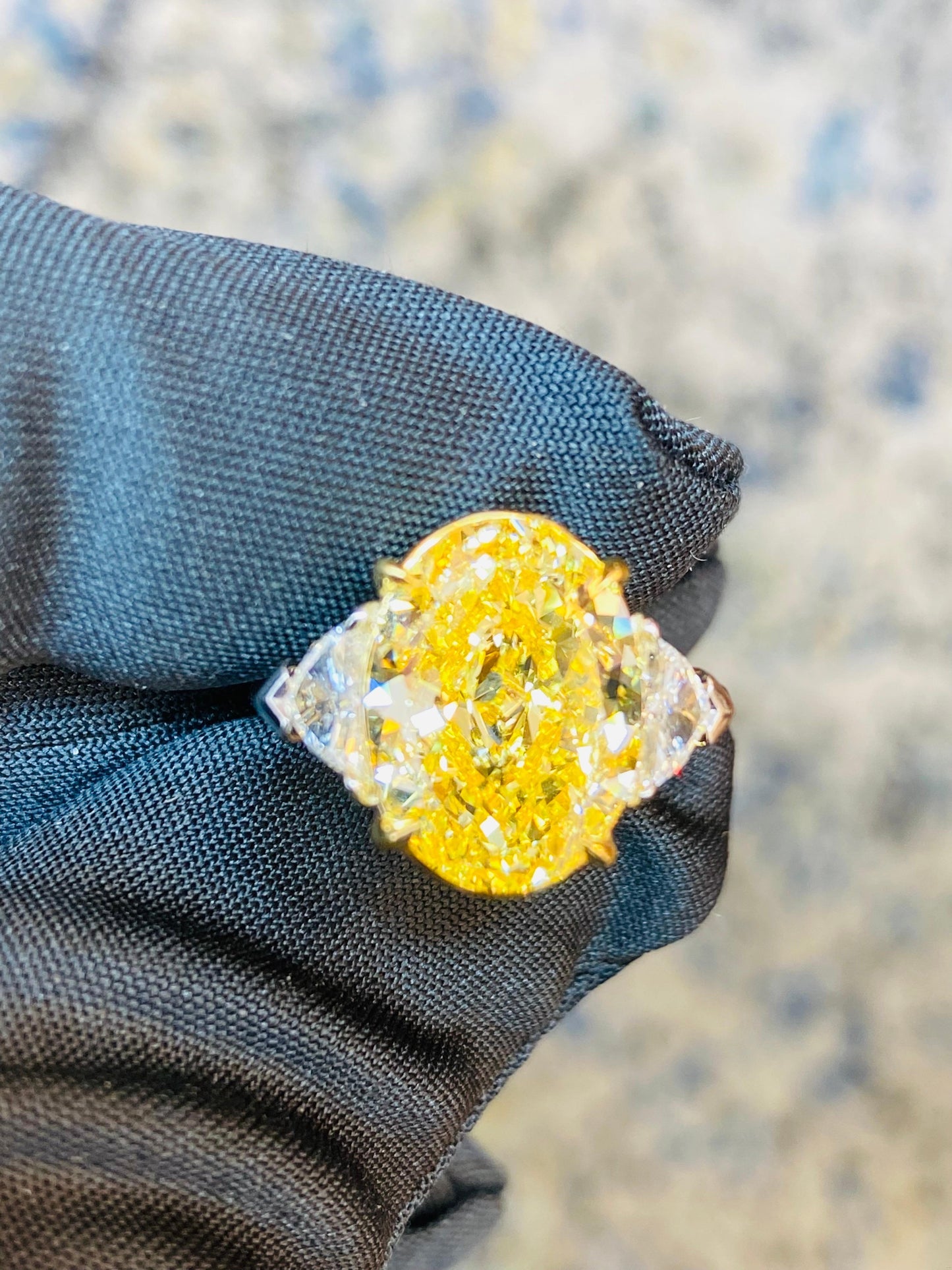 Emilio Jewelry GIA Certified 8.00 Carat Oval Fancy Intense Yellow Diamond Ring