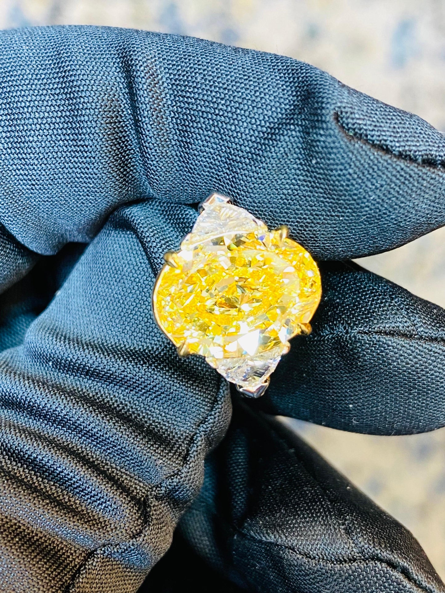 Emilio Jewelry GIA Certified 8.00 Carat Oval Fancy Intense Yellow Diamond Ring