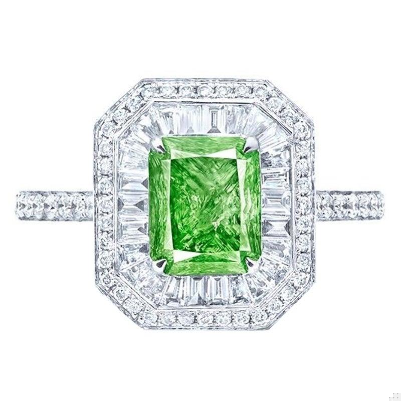 Emilio Jewelry GIA Certified Fancy Intense Pure Green Diamond Ring