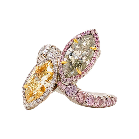 Emilio Jewelry GIA Certified Green and Yellow Diamond Ring