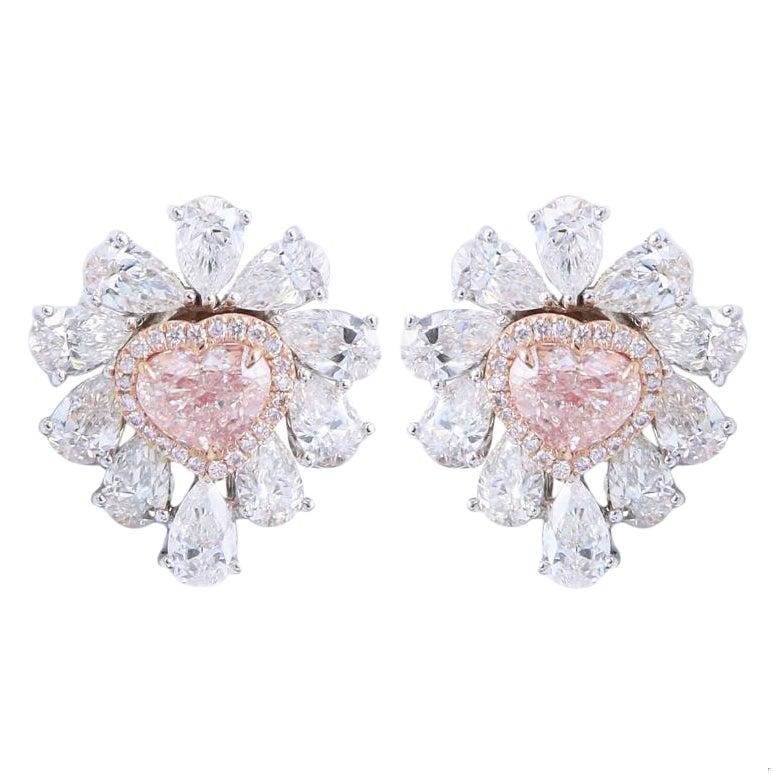 Emilio Jewelry GIA Certified Natural Pink Heart Stud Diamond Earrings