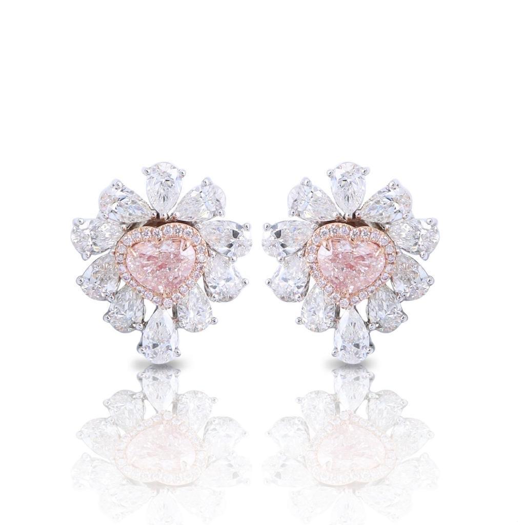 Emilio Jewelry GIA Certified Natural Pink Heart Stud Diamond Earrings