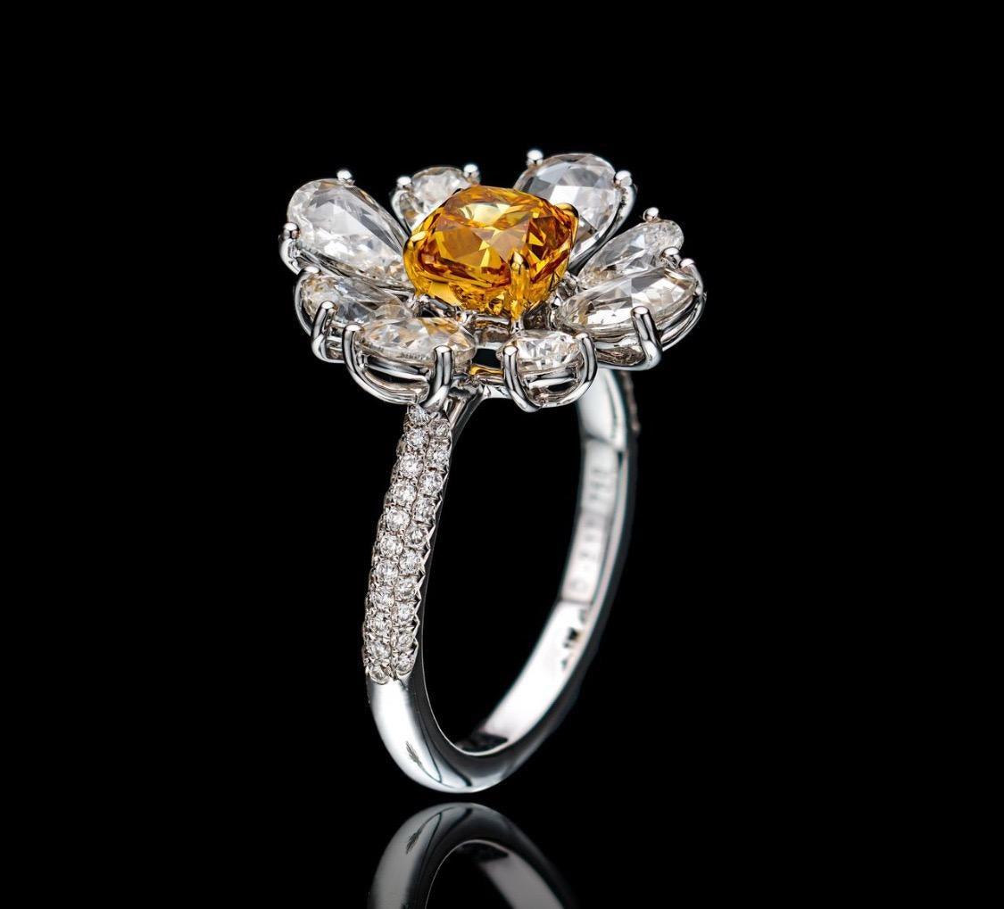 Emilio Jewelry GIA Certified Vivid Orange Yellow Diamond Ring