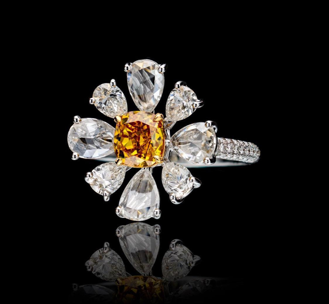Emilio Jewelry GIA Certified Vivid Orange Yellow Diamond Ring