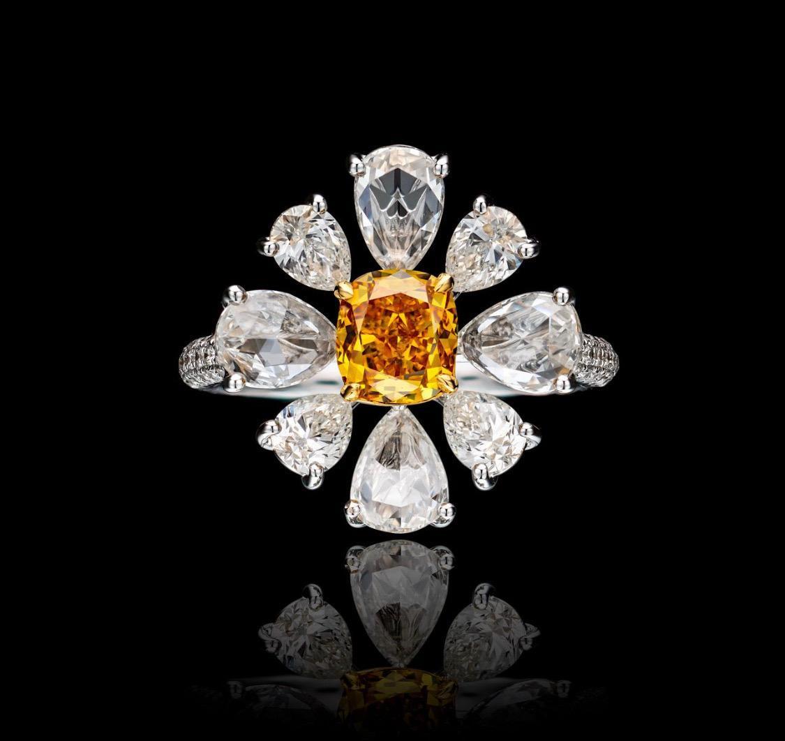 Emilio Jewelry GIA Certified Vivid Orange Yellow Diamond Ring