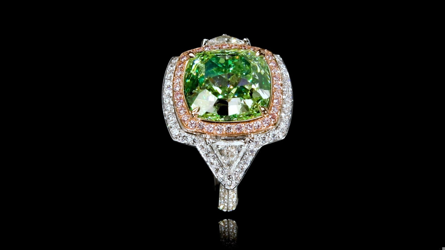 Emilio Jewelry Gia Certified 12.00 Carat Greenish Diamond Ring