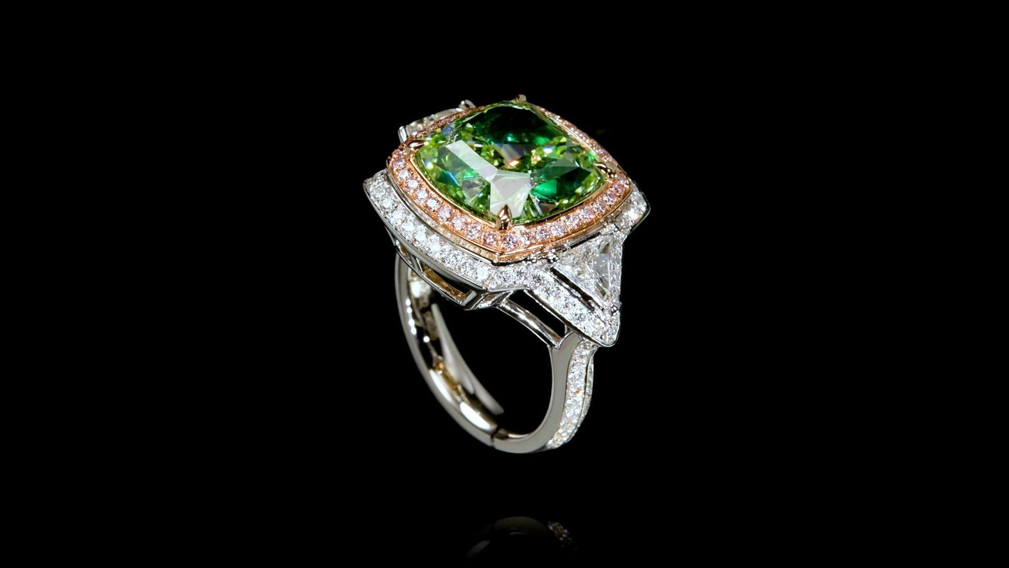 Emilio Jewelry Gia Certified 12.00 Carat Greenish Diamond Ring