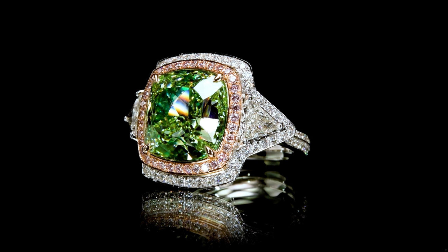 Emilio Jewelry Gia Certified 12.00 Carat Greenish Diamond Ring