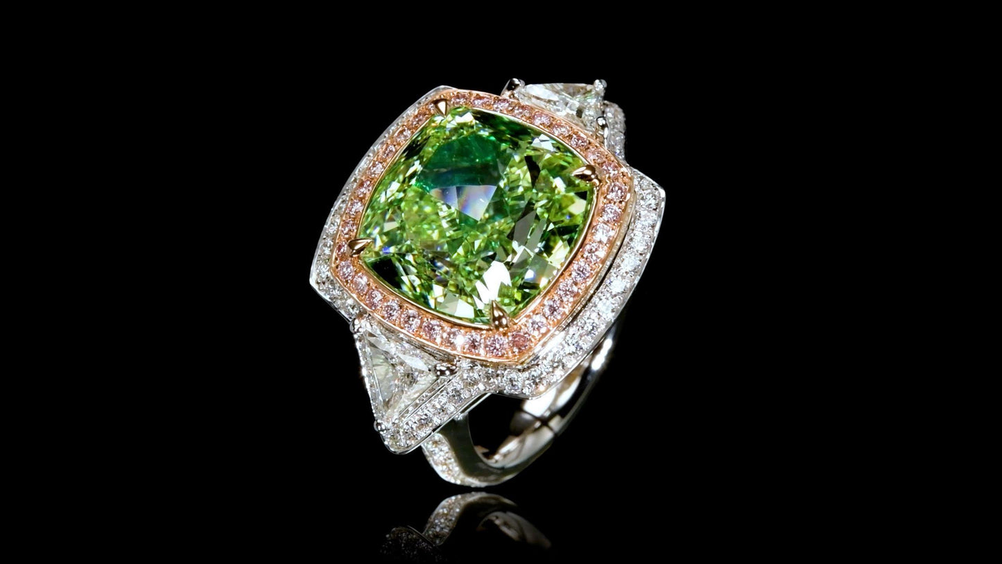 Emilio Jewelry Gia Certified 12.00 Carat Greenish Diamond Ring