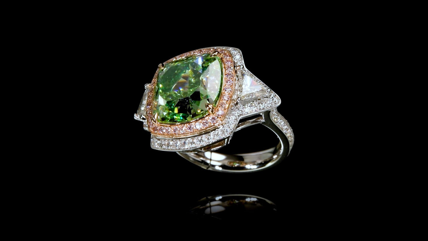 Emilio Jewelry Gia Certified 12.00 Carat Greenish Diamond Ring