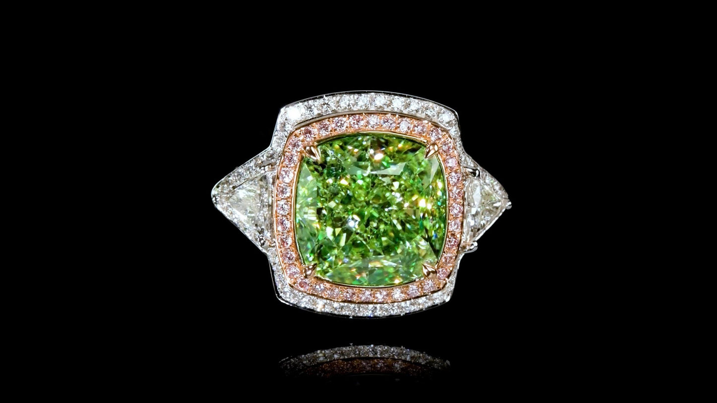 Emilio Jewelry Gia Certified 12.00 Carat Greenish Diamond Ring