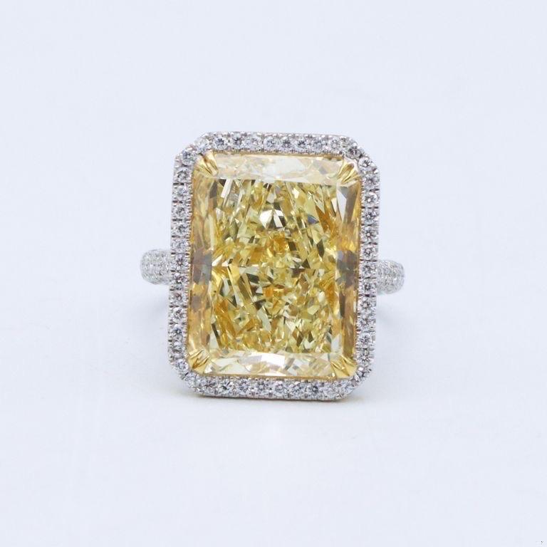 Emilio Jewelry Gia Certified 15.00 Carat Yellow Diamond Ring