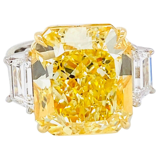 Emilio Jewelry Gia Certified 15 Carat Fancy Intense Yellow Diamond Ring