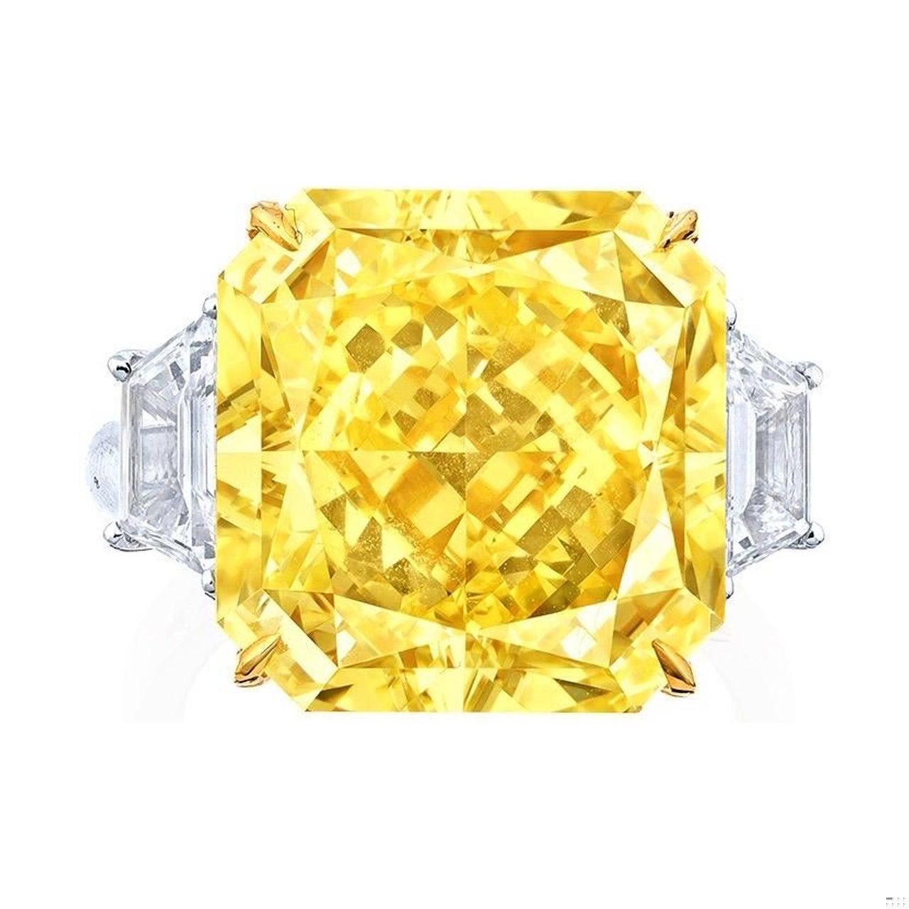 Emilio Jewelry Gia Certified 18.00 Carat Fancy Intense Yellow Diamond Ring