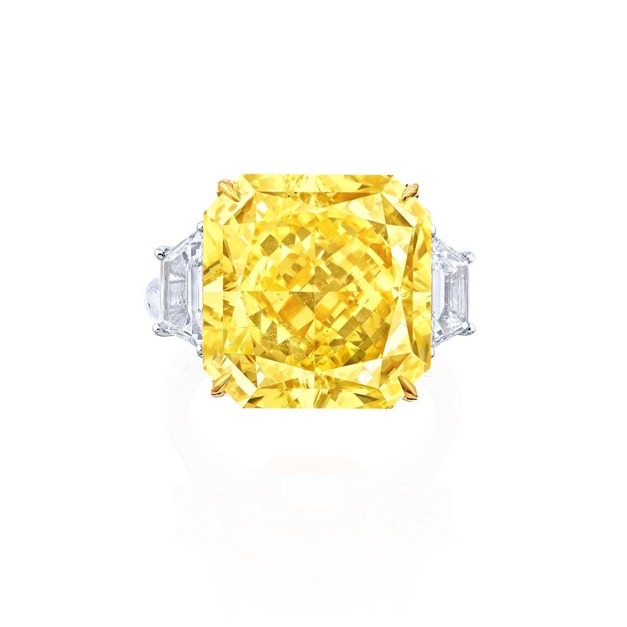Emilio Jewelry Gia Certified 18.00 Carat Fancy Intense Yellow Diamond Ring