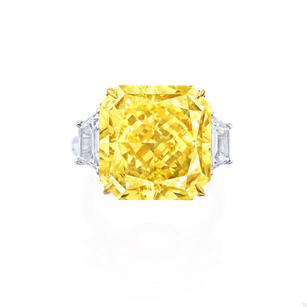 Emilio Jewelry Gia Certified 18.00 Carat Fancy Intense Yellow Diamond Ring