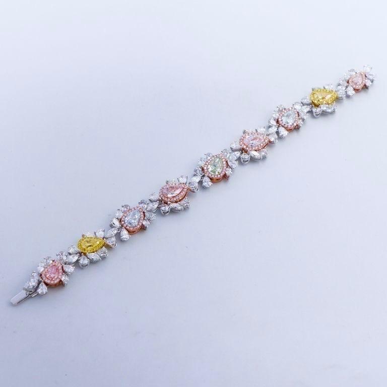 Emilio Jewelry Gia Certified 21.60 Carat Blue Pink Green Diamond Bracelet