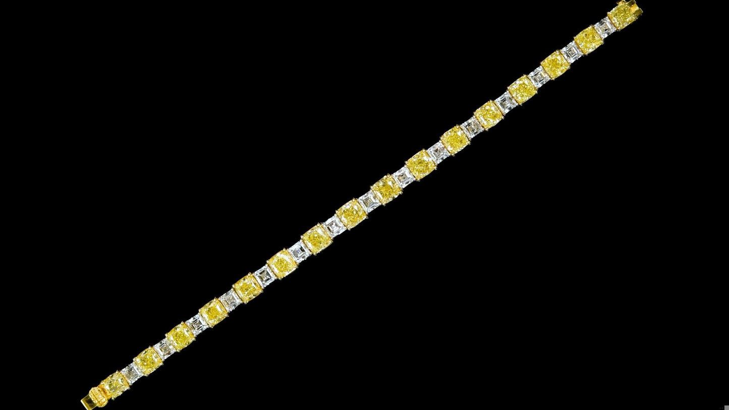 Emilio Jewelry Gia Certified 23.64 Carat Yellow White Diamond Bracelet