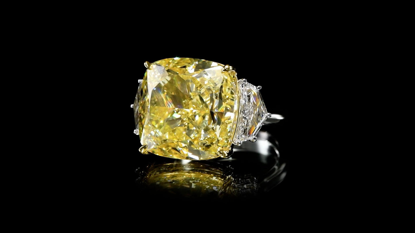 Emilio Jewelry Gia Certified 28.00 Carat Intense Yellow Flawless Diamond Ring