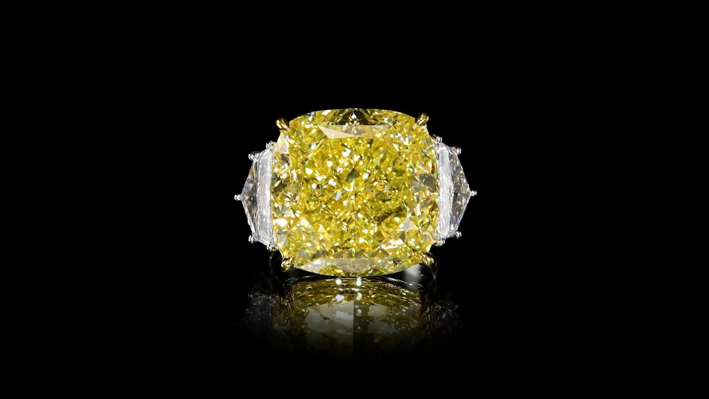 Emilio Jewelry Gia Certified 28.00 Carat Intense Yellow Flawless Diamond Ring