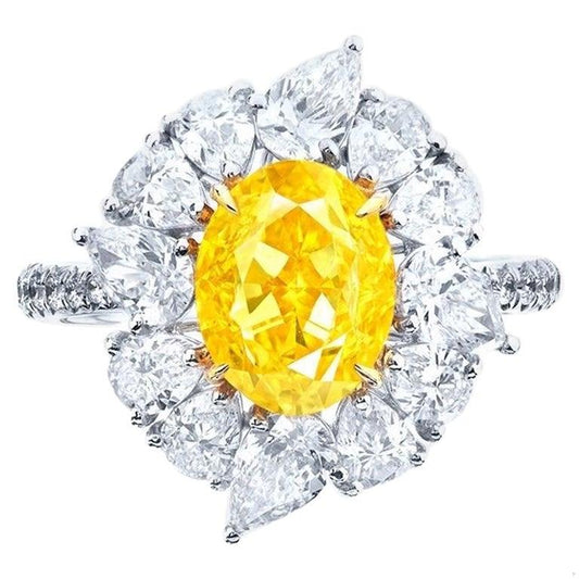 Emilio Jewelry Gia Certified 3.00Carat Flawless Vivid Oval Yellow Diamond