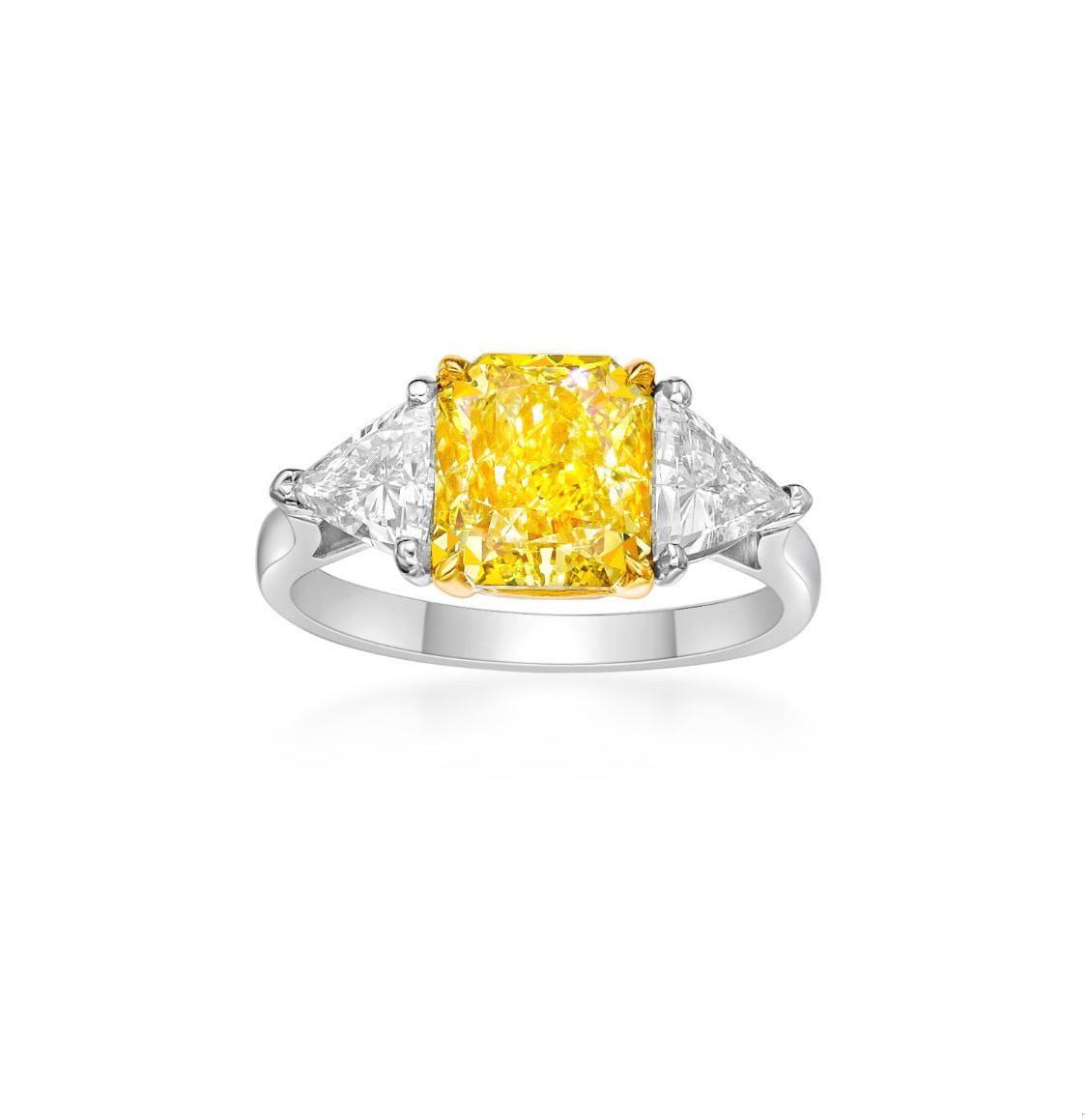 Emilio Jewelry Gia Certified 3.00 Carat Fancy Vivid Yellow Diamond Ring