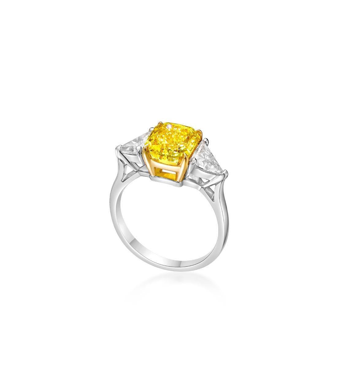 Emilio Jewelry Gia Certified 3.00 Carat Fancy Vivid Yellow Diamond Ring