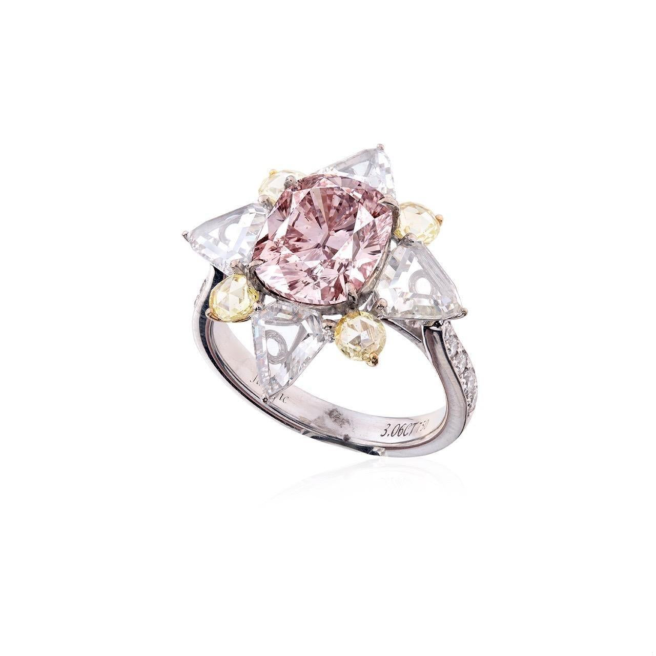 Emilio Jewelry Gia Certified 3.20 Carat Light Pink Diamond Ring