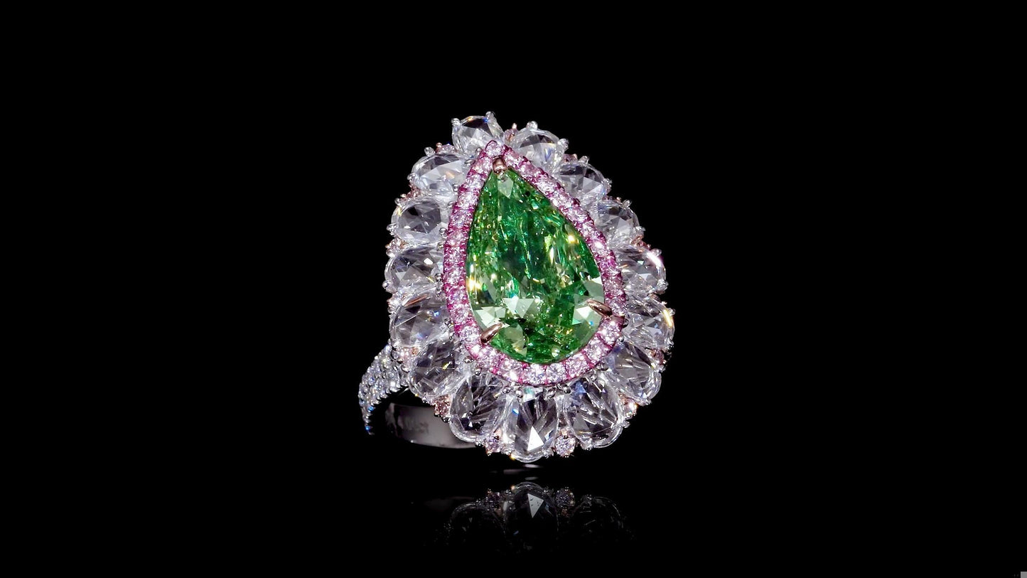 Emilio Jewelry Gia Certified 4.00 Carat Fancy Greenish Yellow Diamond Ring