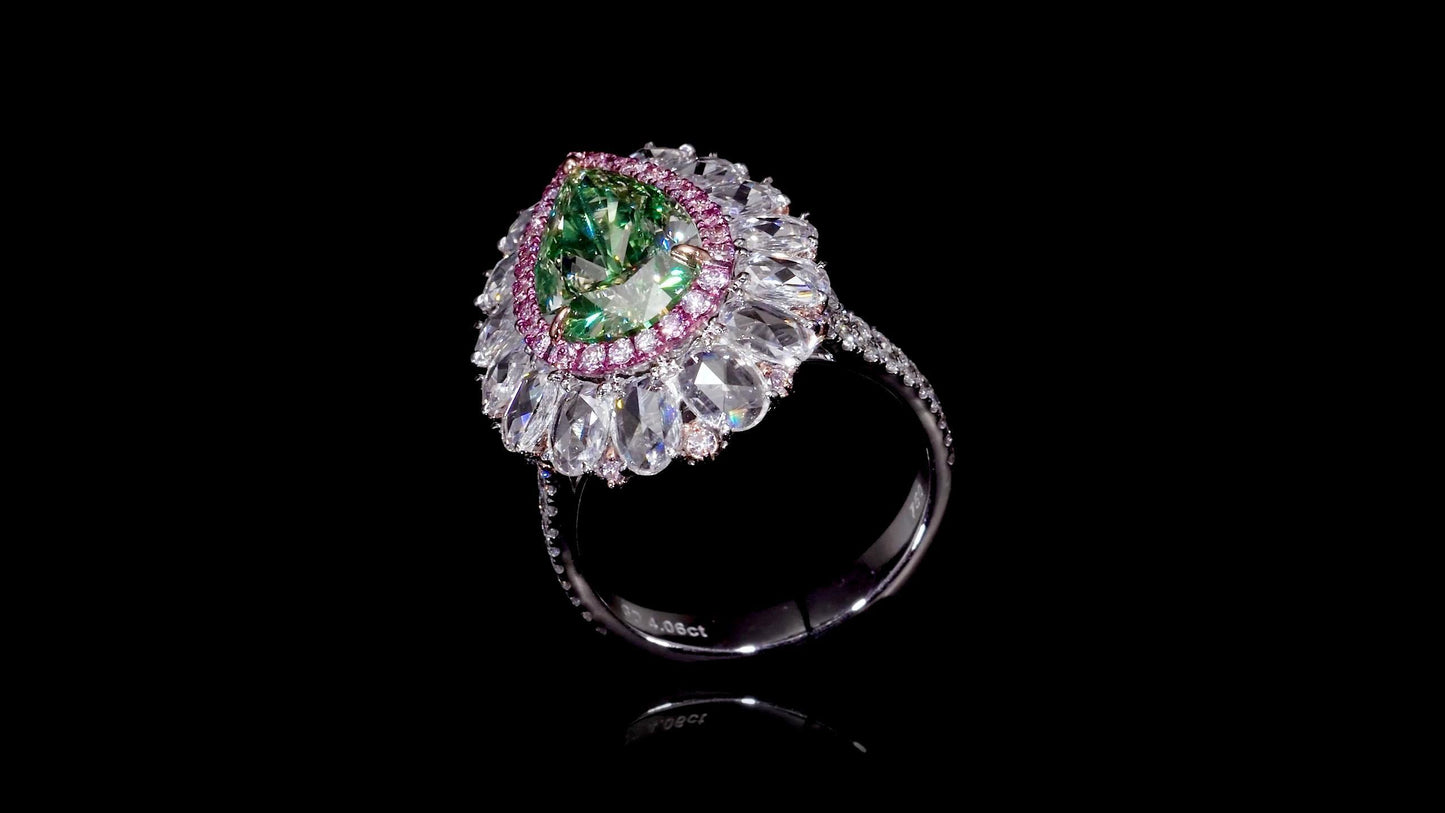 Emilio Jewelry Gia Certified 4.00 Carat Fancy Greenish Yellow Diamond Ring