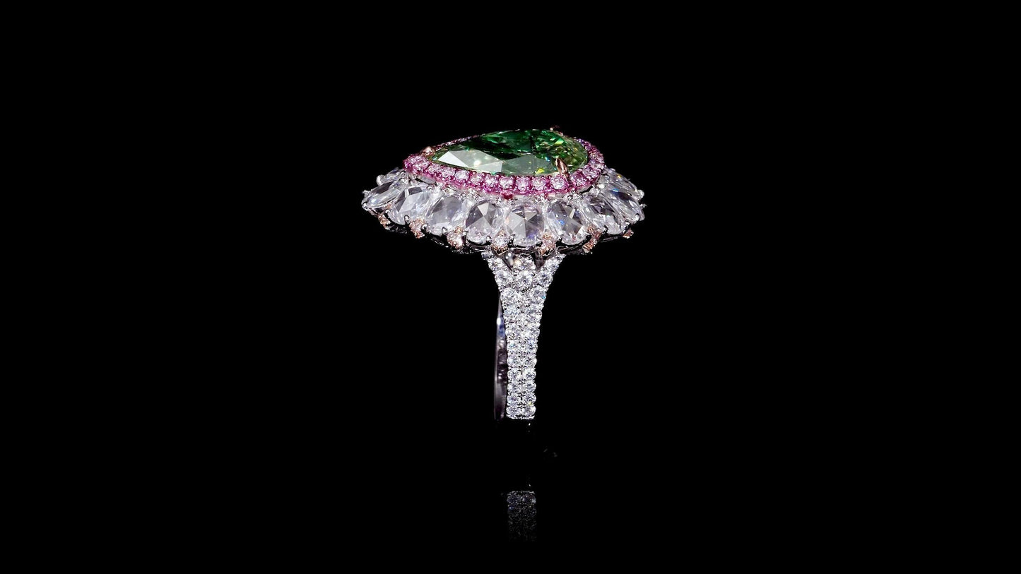 Emilio Jewelry Gia Certified 4.00 Carat Fancy Greenish Yellow Diamond Ring