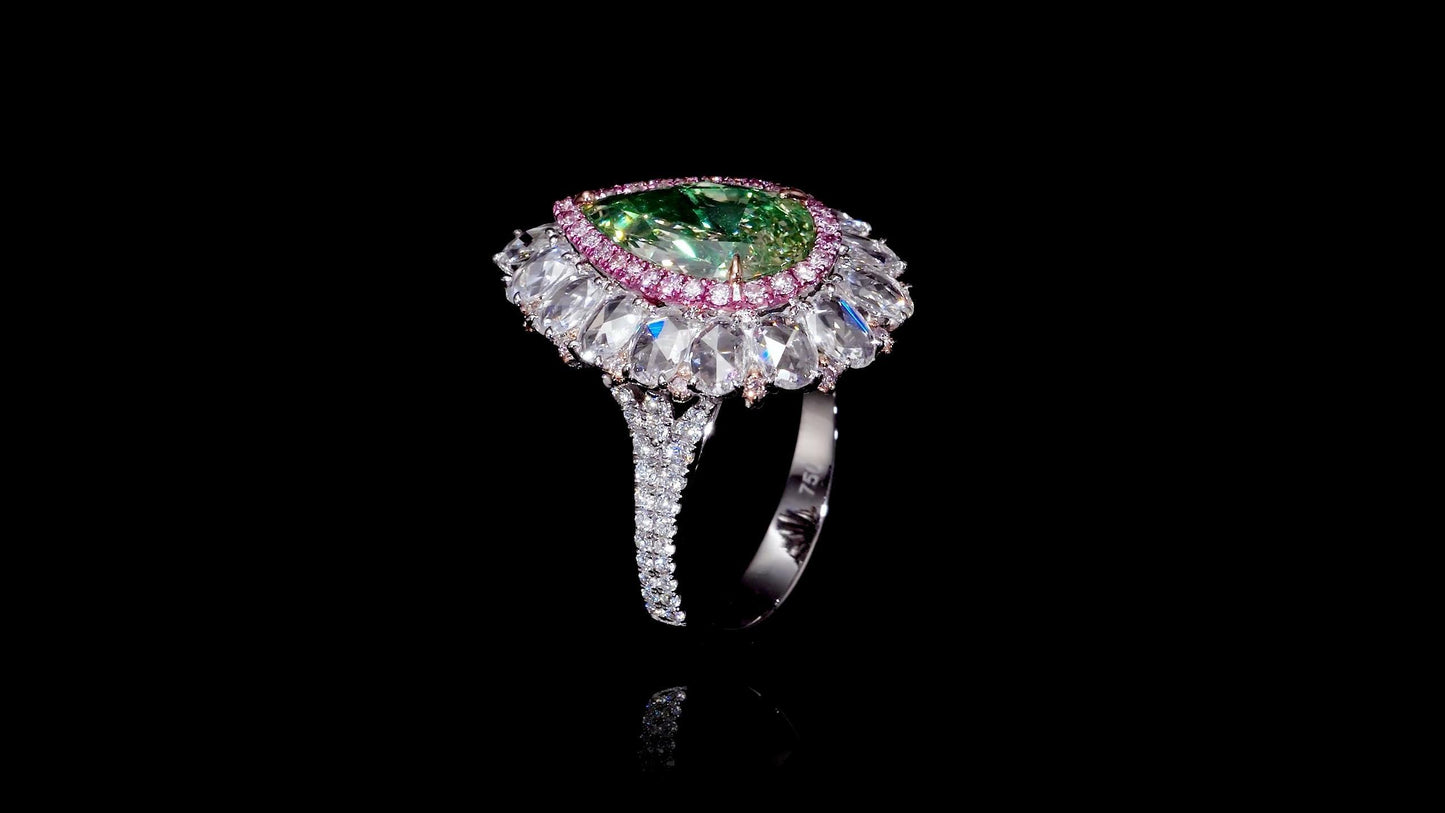 Emilio Jewelry Gia Certified 4.00 Carat Fancy Greenish Yellow Diamond Ring