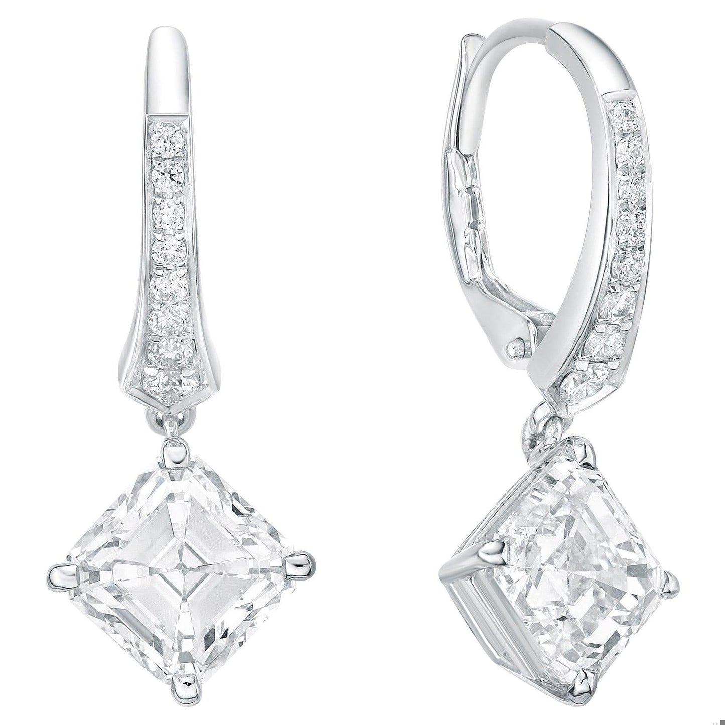 Emilio Jewelry Gia Certified 4.18 Carat Asscher Cut Diamond Earrings
