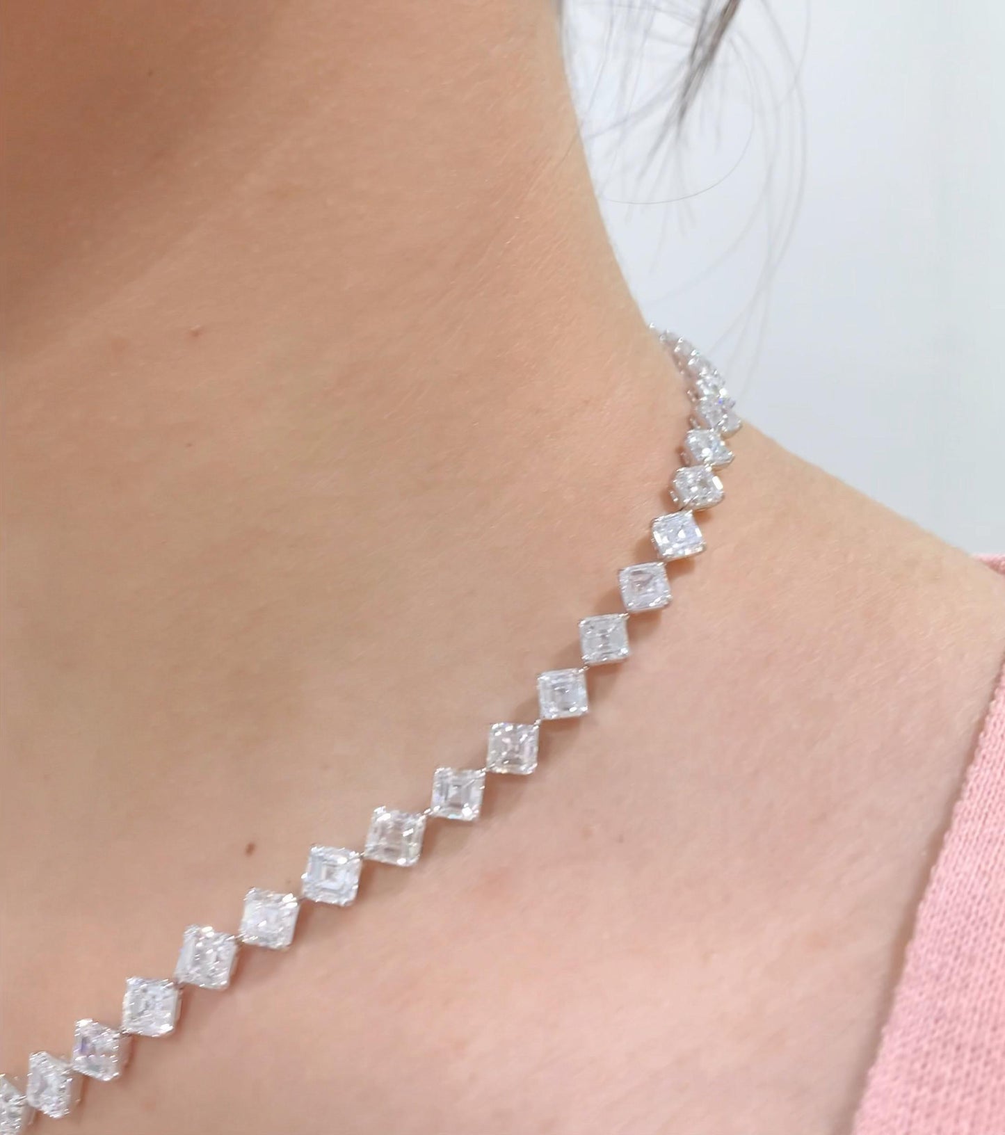 Emilio Jewelry Gia Certified 44.00 Carat Asscher Cut Diamond Necklace